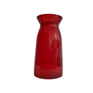Ruby Red Ribbed Glass Flower Vase